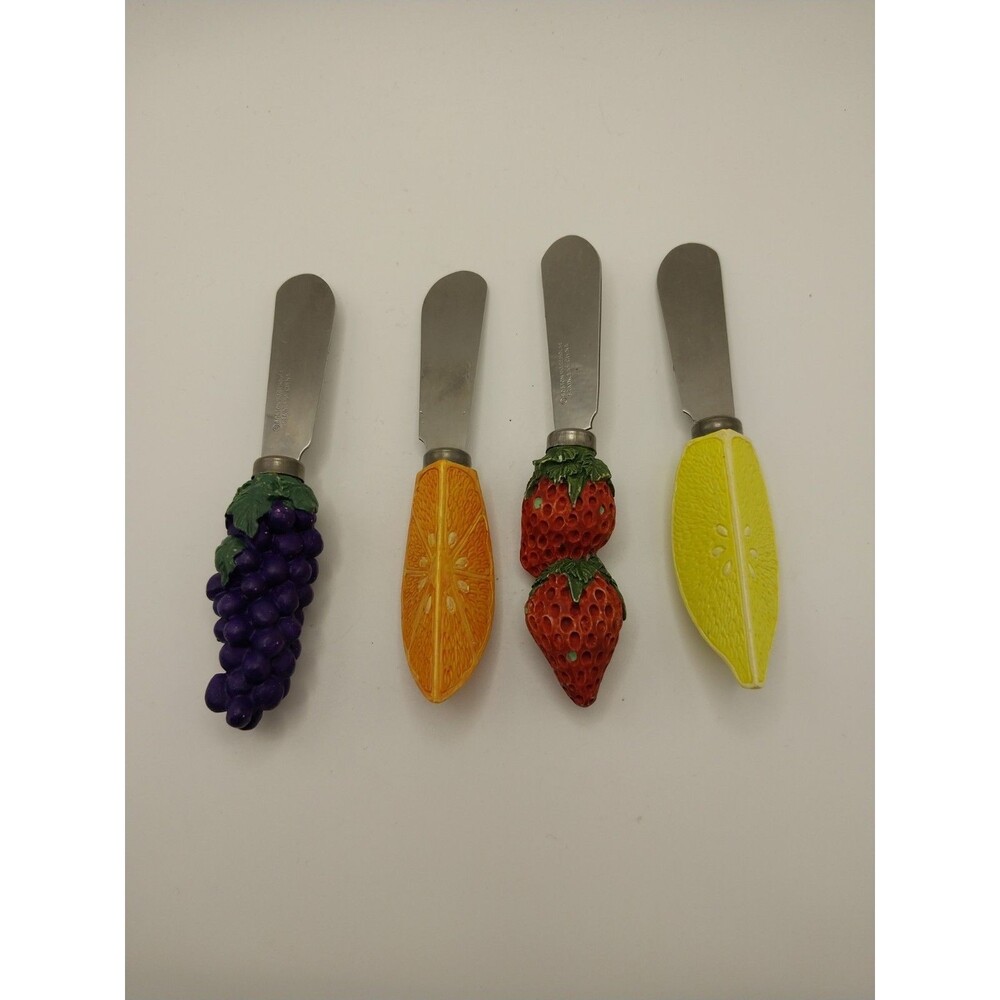Boston Warehouse 4 Fruit Butter Cheese Spreaders Grapes Strawberries Lemon